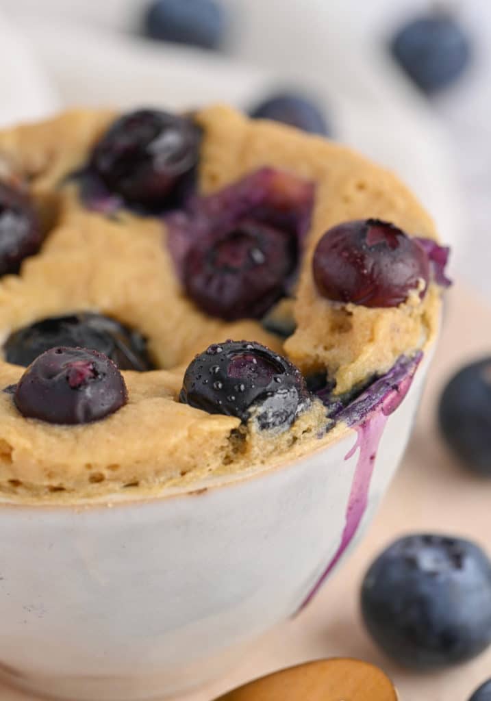 protein mug cake with blueberries