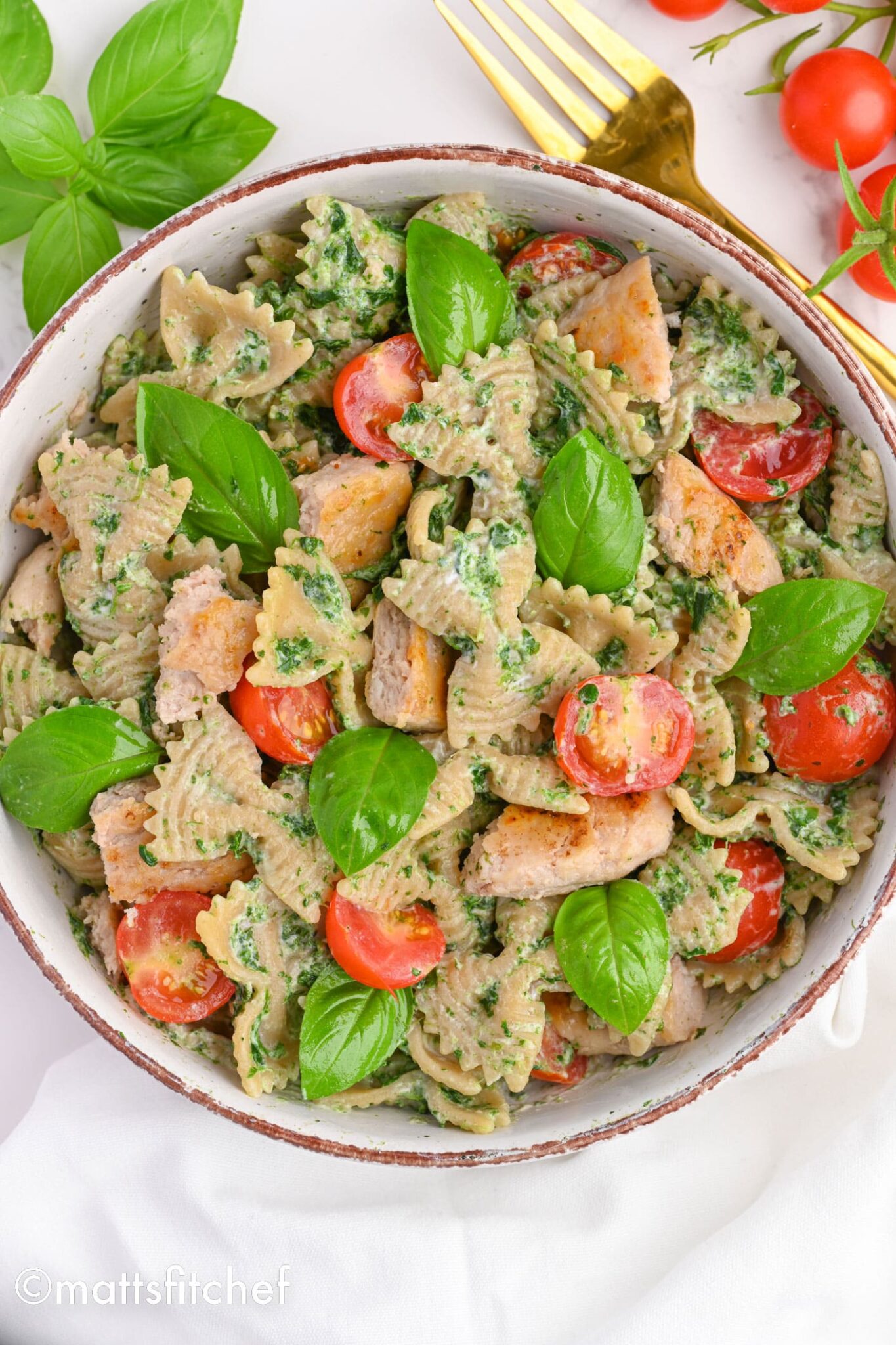 High Protein Pesto Pasta With Chicken - MattsfitChef