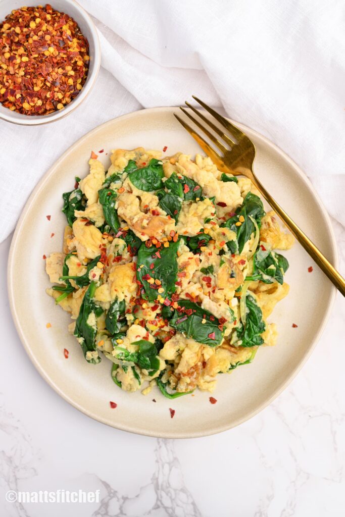 high protein egg scramble with spinach