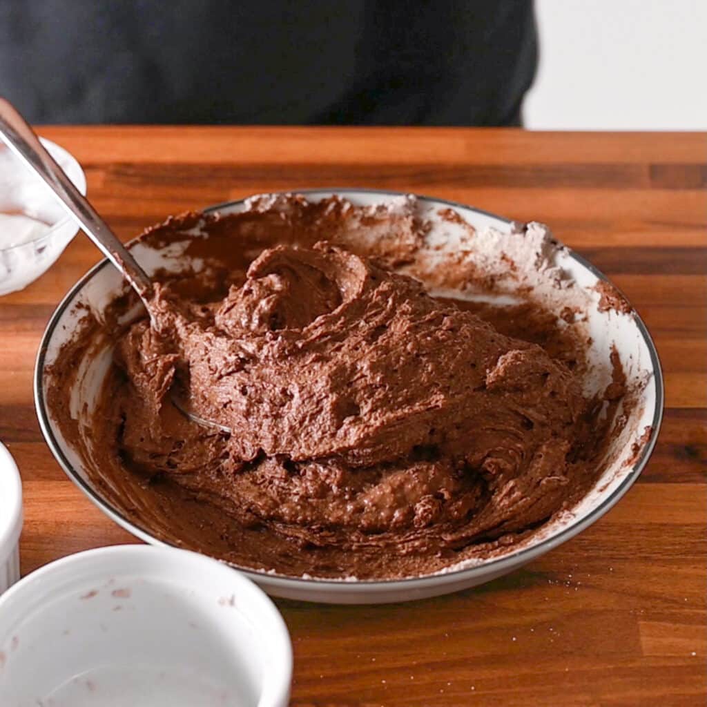 Making chocolate protein cake batter