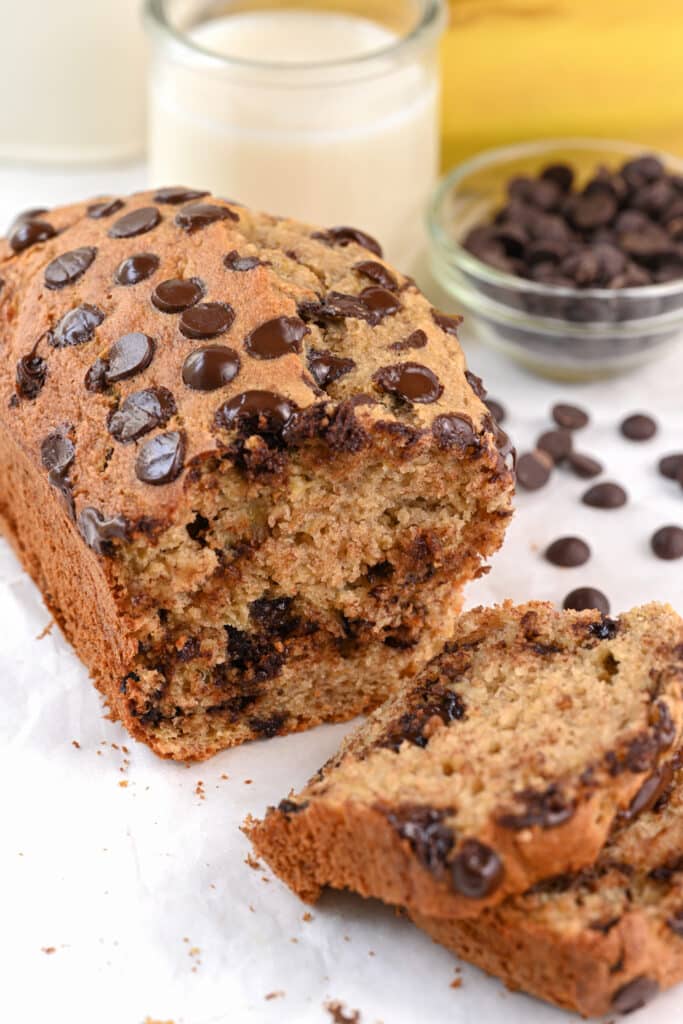 chocolate chip protein bread with bananas