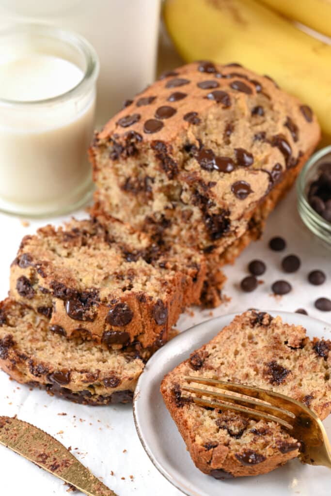 moist protein banana bread with chocolate chips