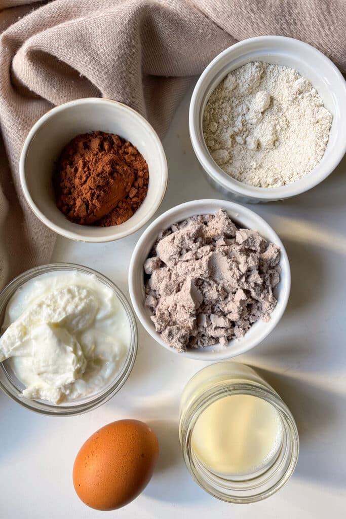 ingredients for chocolate protein cake