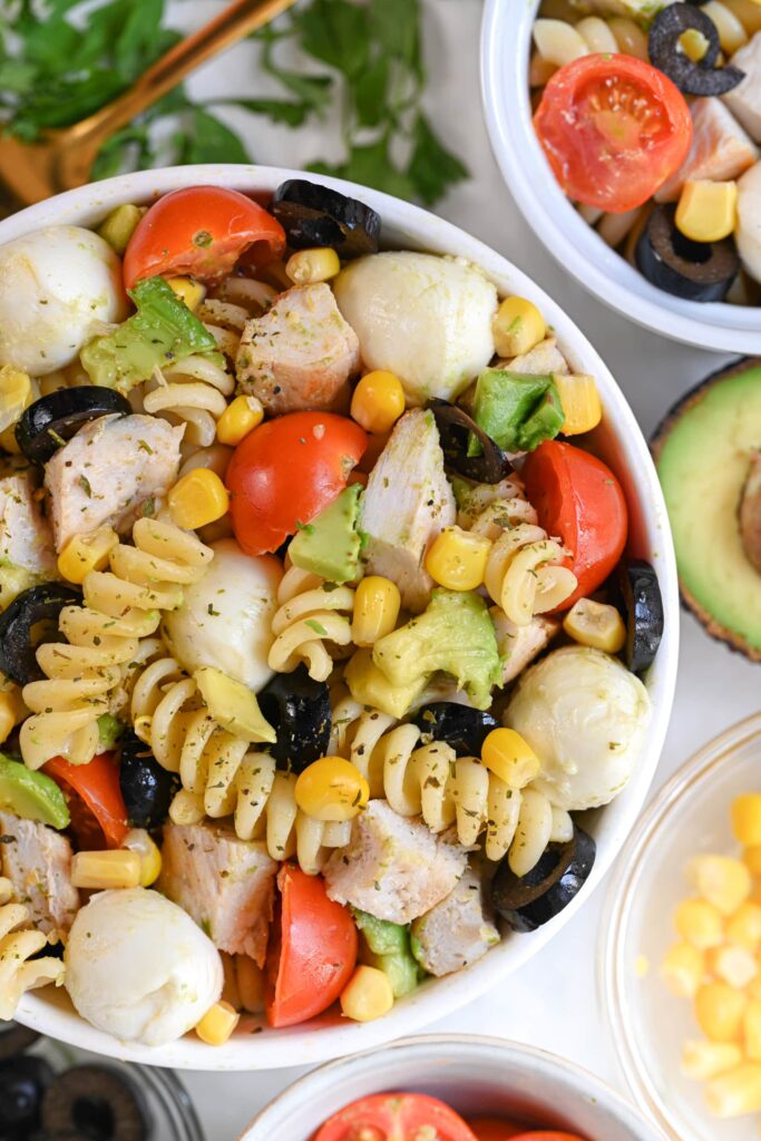 chicken pasta salad with avocado