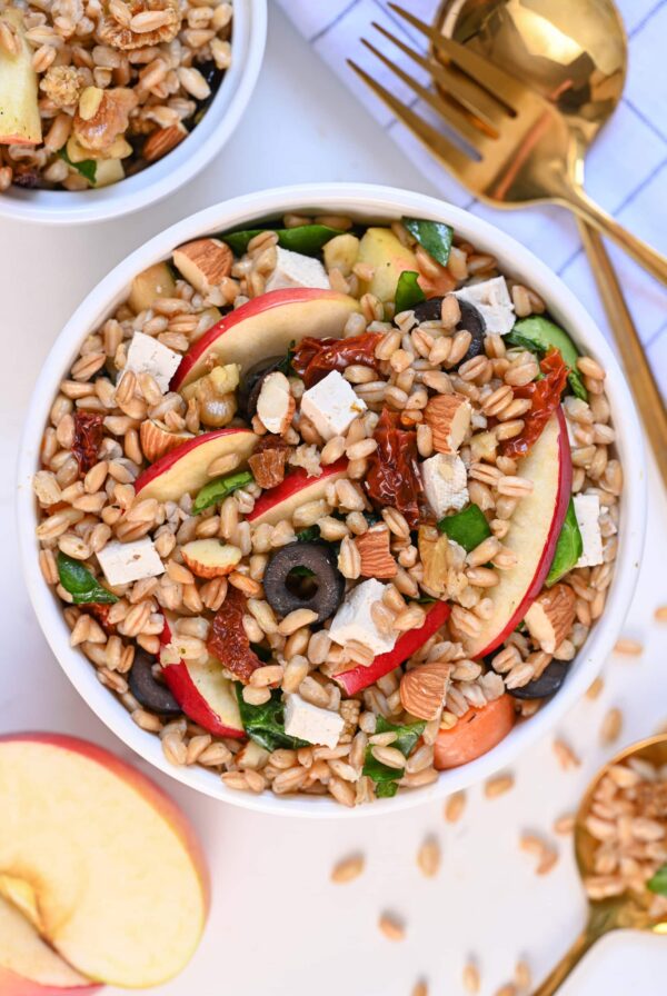 farro pasta salad with feta cheese