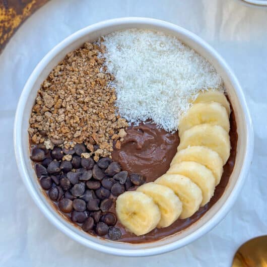 Chocolate smoothie bowl with protein powder