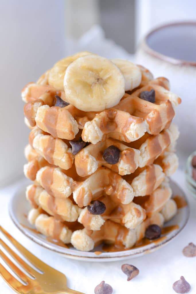 Tower of healthy waffles with protein powder