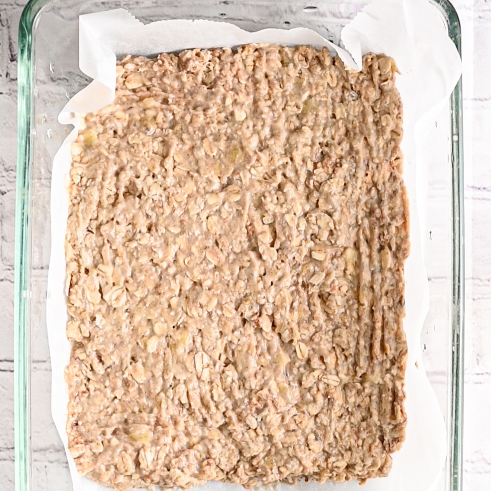 Breakfast bar dough in a baking pan