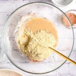Add protein powder to beaten eggs
