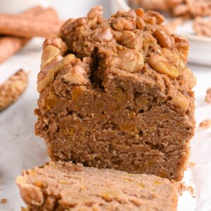 Sugar-free banana bread topped with walnuts