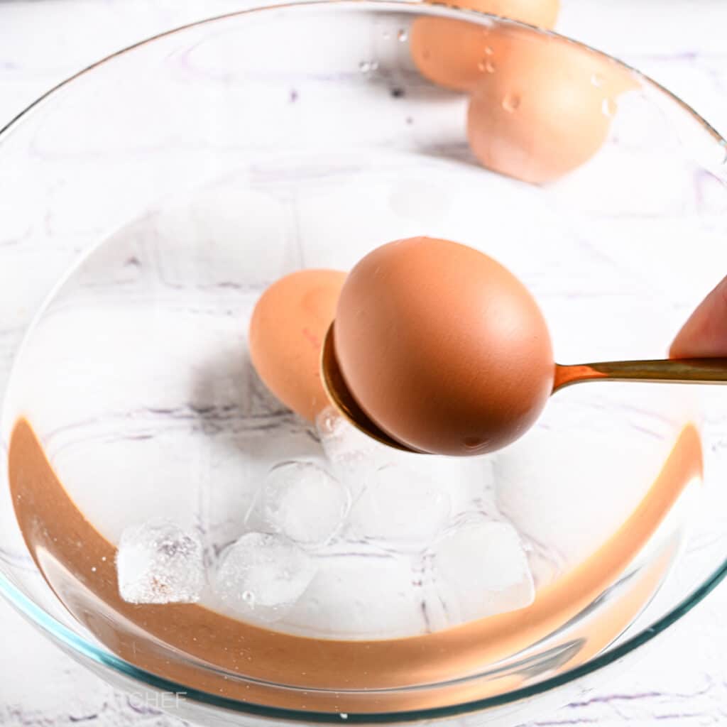 Place eggs in ice bath