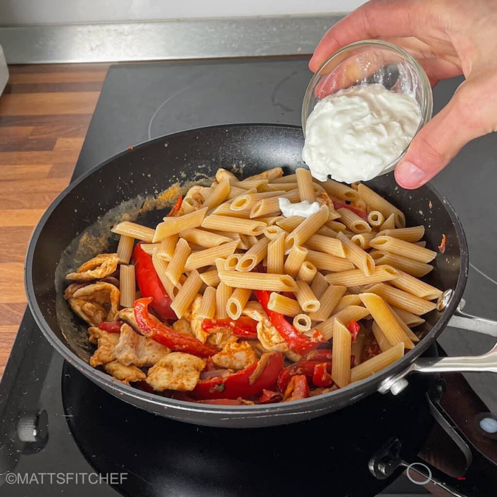 Add blended cottage cheese to cajun pasta