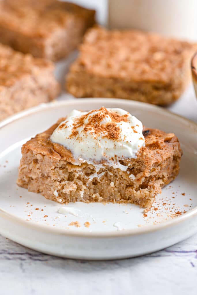 Oatmeal cake slice after tasting