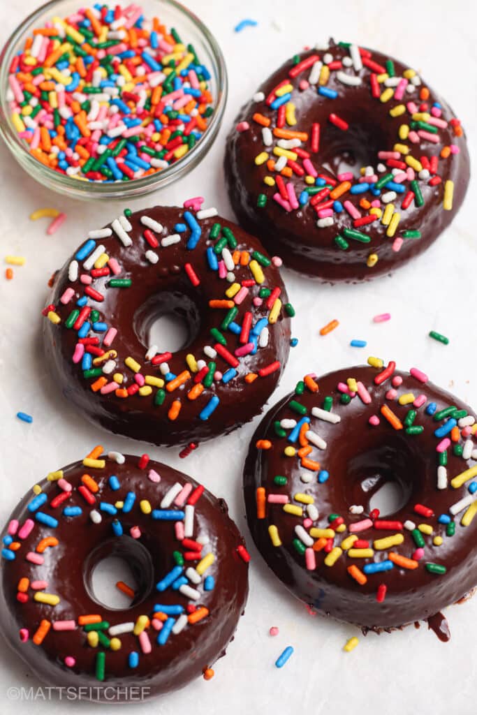 Chocolate sprinkled protein donuts