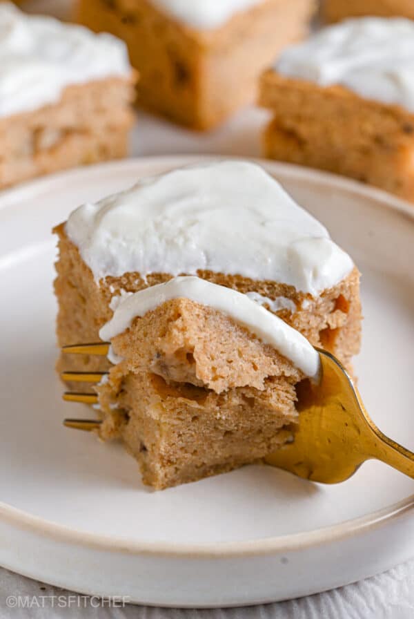 High protein banana bars with cream cheese frosting