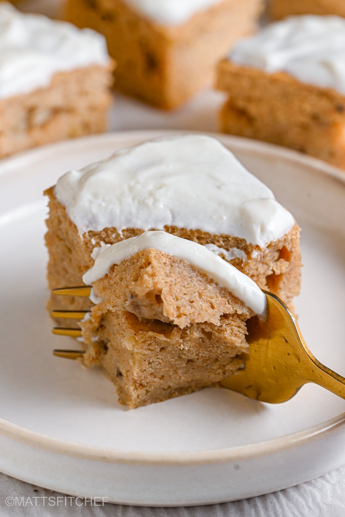 High protein banana bars with cream cheese frosting
