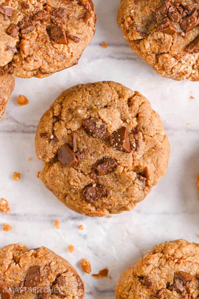 Soft and chewy homemade protein cookies with chocolate chips, perfect for a healthy high-protein snack.