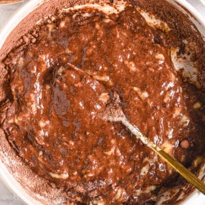 Mixing all ingredients to form a smooth chocolate batter