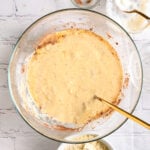 Wet ingredients in a bowl, after mixing.