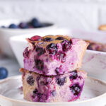 Stack of 2 blueberries cottage cheese breakfast bake slices