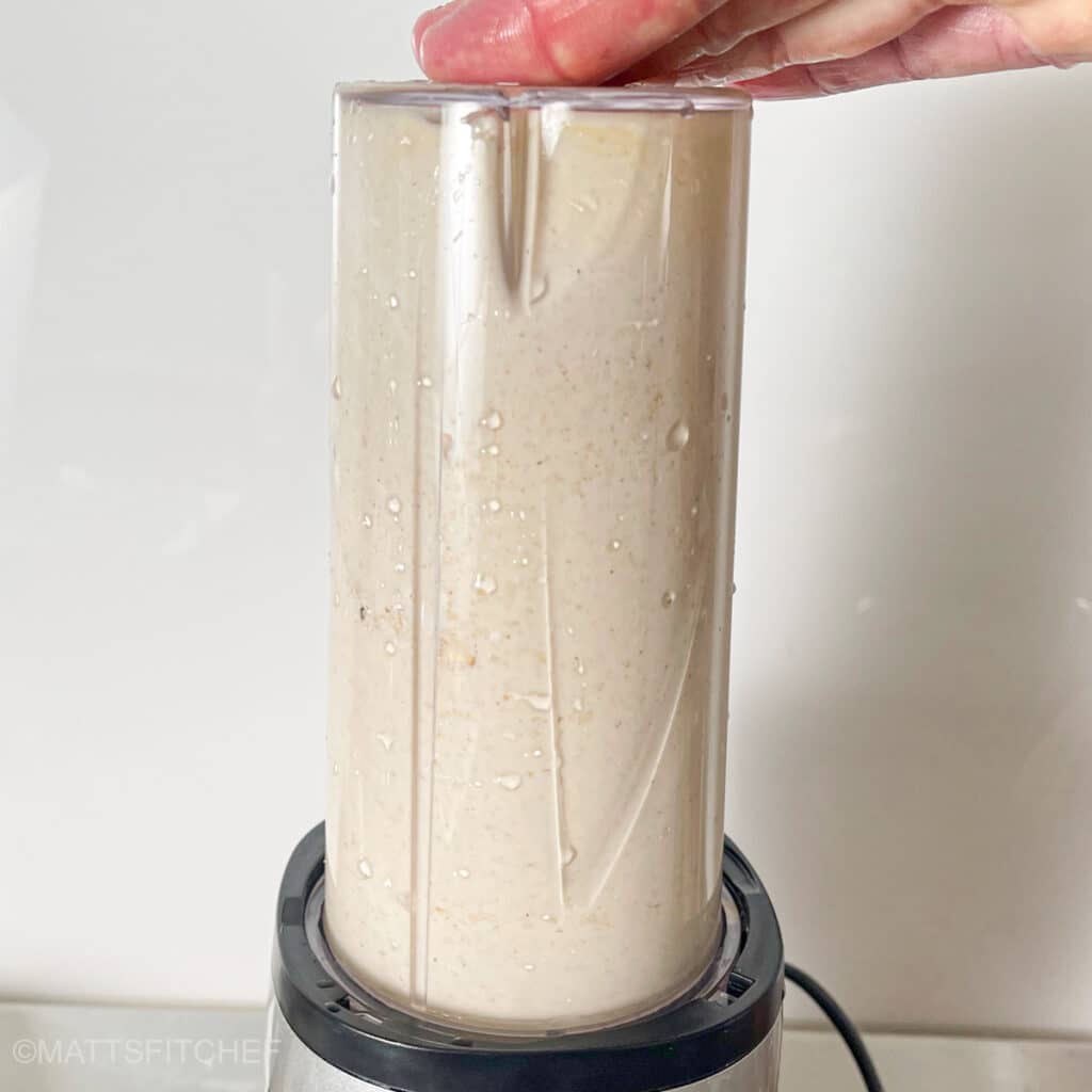 Blueberry Cottage Cheese Oat Batter being blended