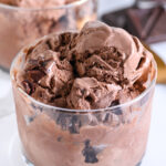 Homemade protein ice cream served in a glass after blending. The picture highlights its creamy texture and soft serve consistency, perfect as a macro-friendly high protein treat for Summer