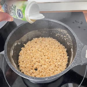 Seasoning the porridge cooking in a pot with low sodium salt-free seasoning
