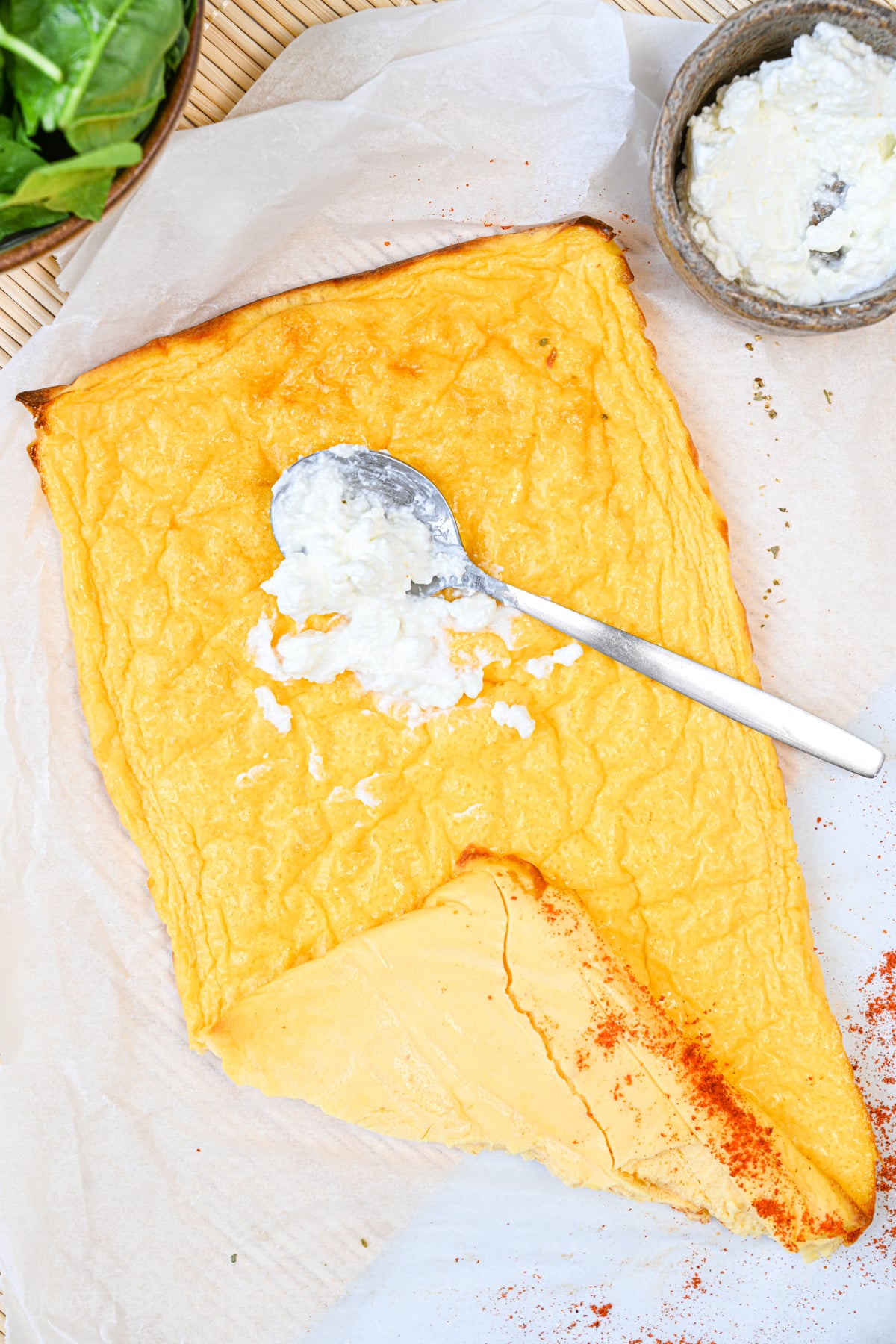 High protein cottage cheese flatbread from top