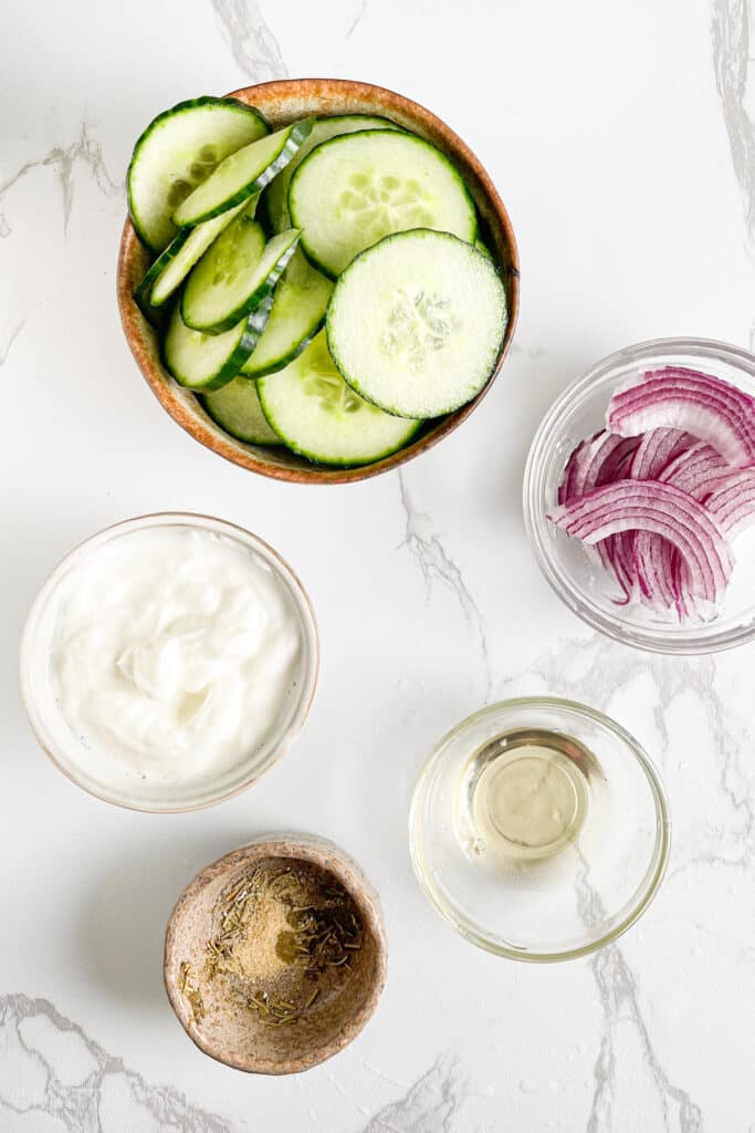 Ingredients for Greek yogurt cucumber salad