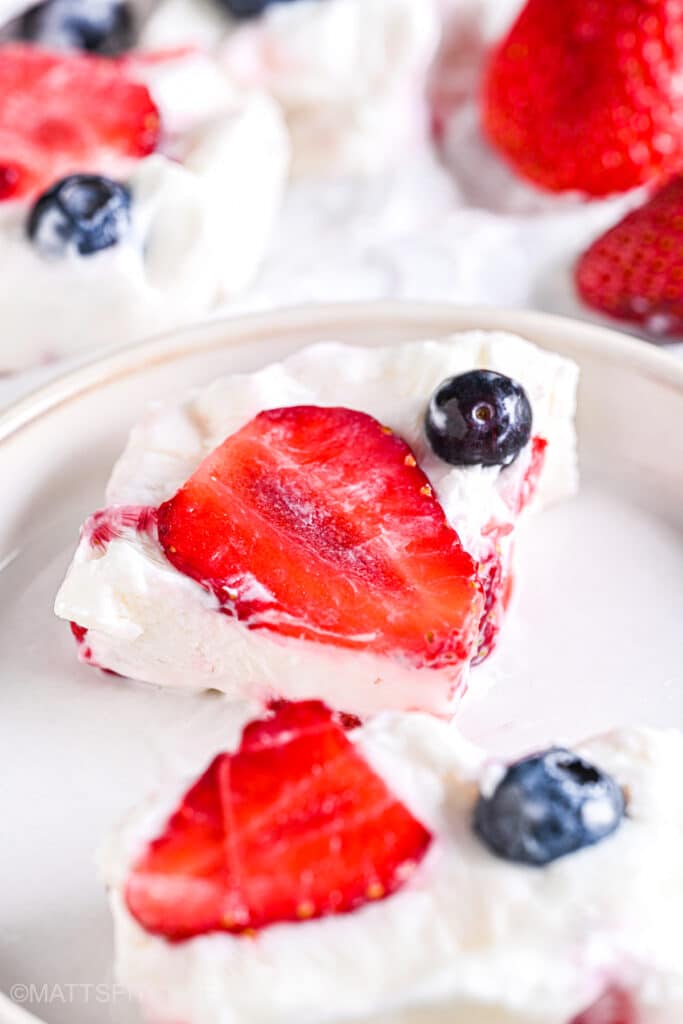 High protein frozen yogurt bars with strawberries and blueberries