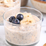 Protein overnight oats with sliced banana and fresh blueberries