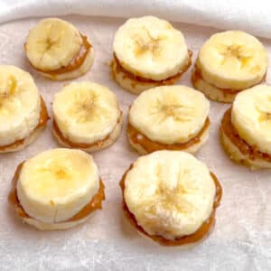 Peanut butter banana sandwiches ready for dipping