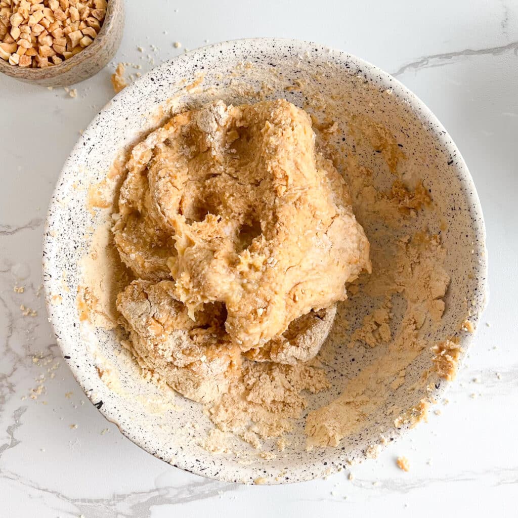 Smooth protein dough after kneading, ready to form protein balls