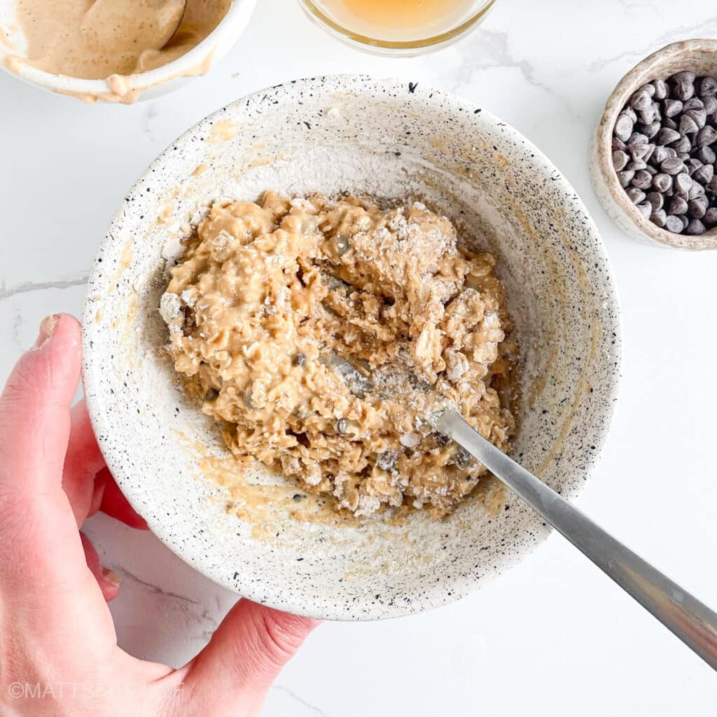 Smooth peanut butter oat balls dough after mixing
