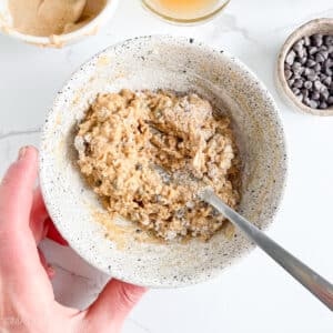 Smooth peanut butter oat balls dough after mixing