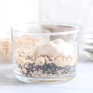 Adding Greek yogurt to powdered peanut butter and oats