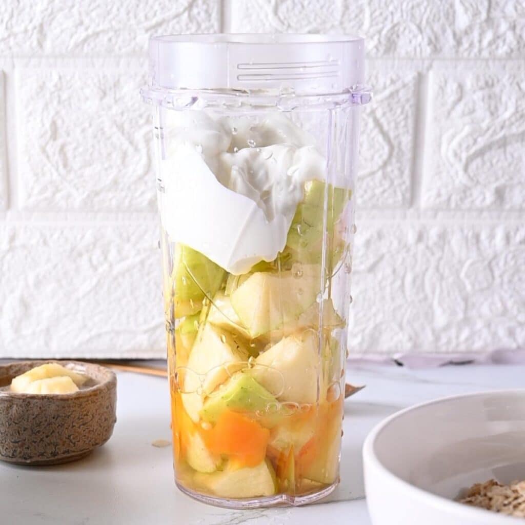Adding Greek yogurt and egg to diced apple
