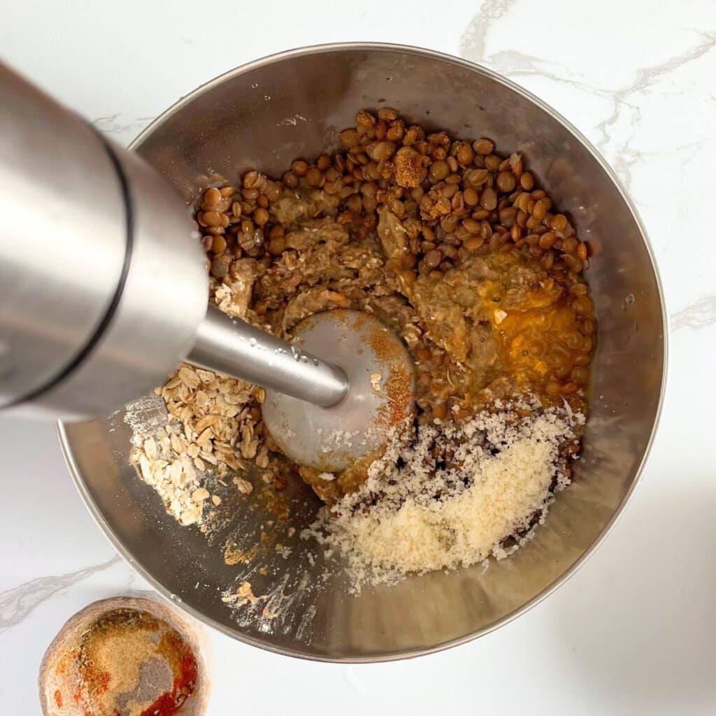 Making easy lentil meatballs without food processor, using hand mixer