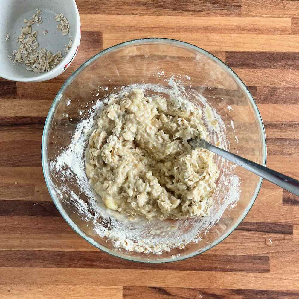 Protein banana cookie dough after mixing, ready for shaping into cookies