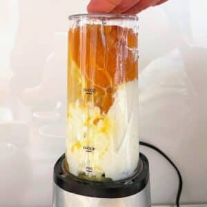 Blending cottage cheese with sweet potato and eggs