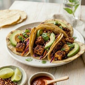 Healthy vegan tofu tacos with protein, perfect for quick dinners or lunches