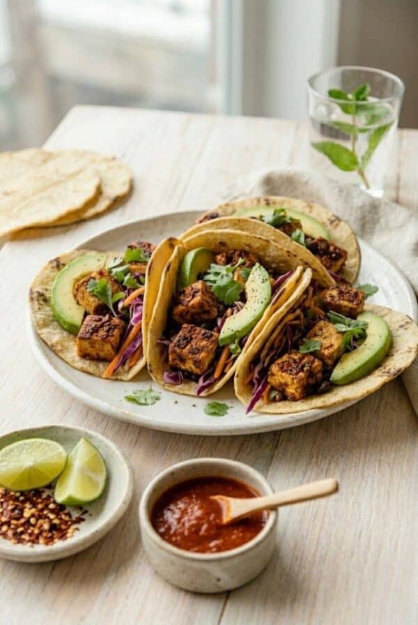 Healthy vegan tofu tacos with protein, perfect for quick dinners or lunches