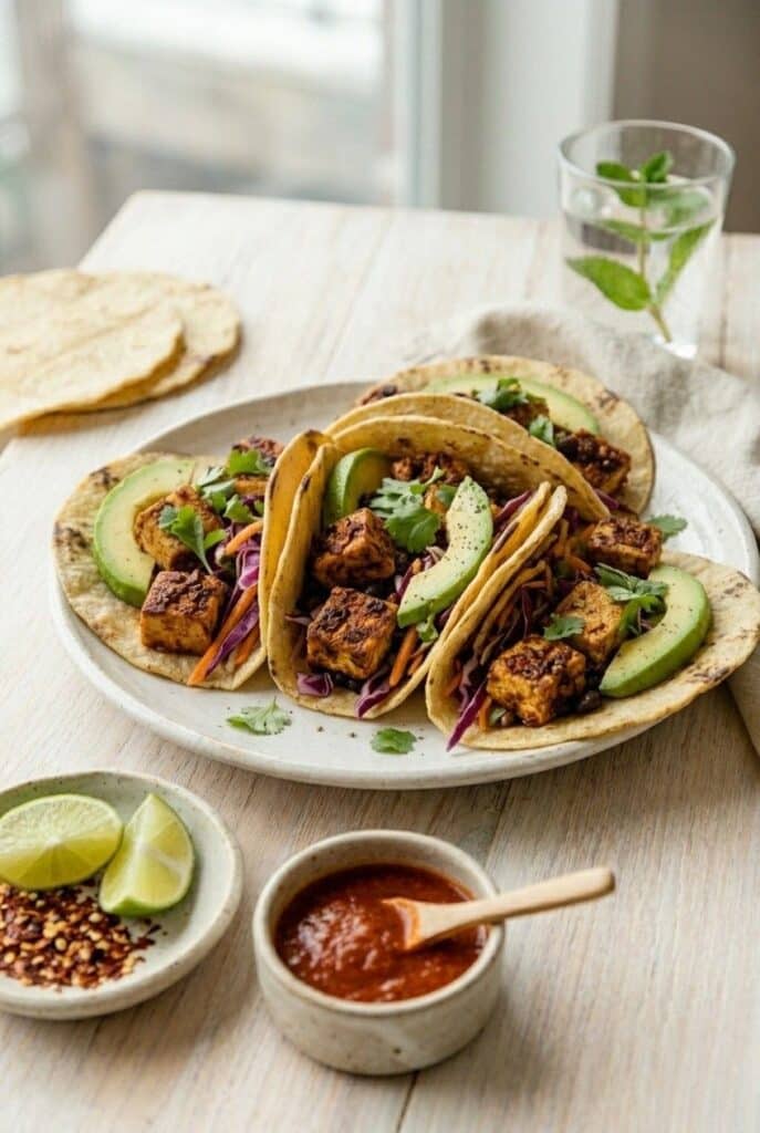 Healthy vegan tofu tacos with protein, perfect for quick dinners or lunches